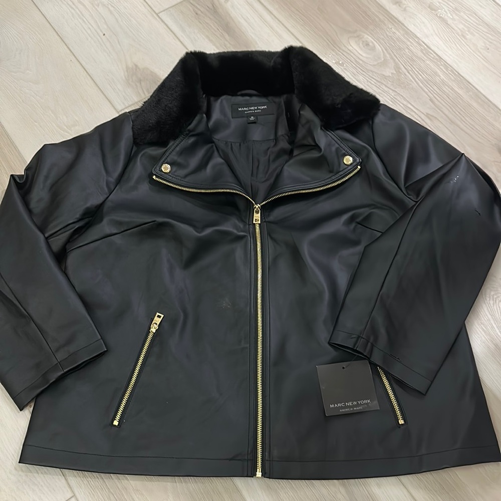 Marc New York Faux Leather Bomber Jacket Fur Collar sz 1x NWT